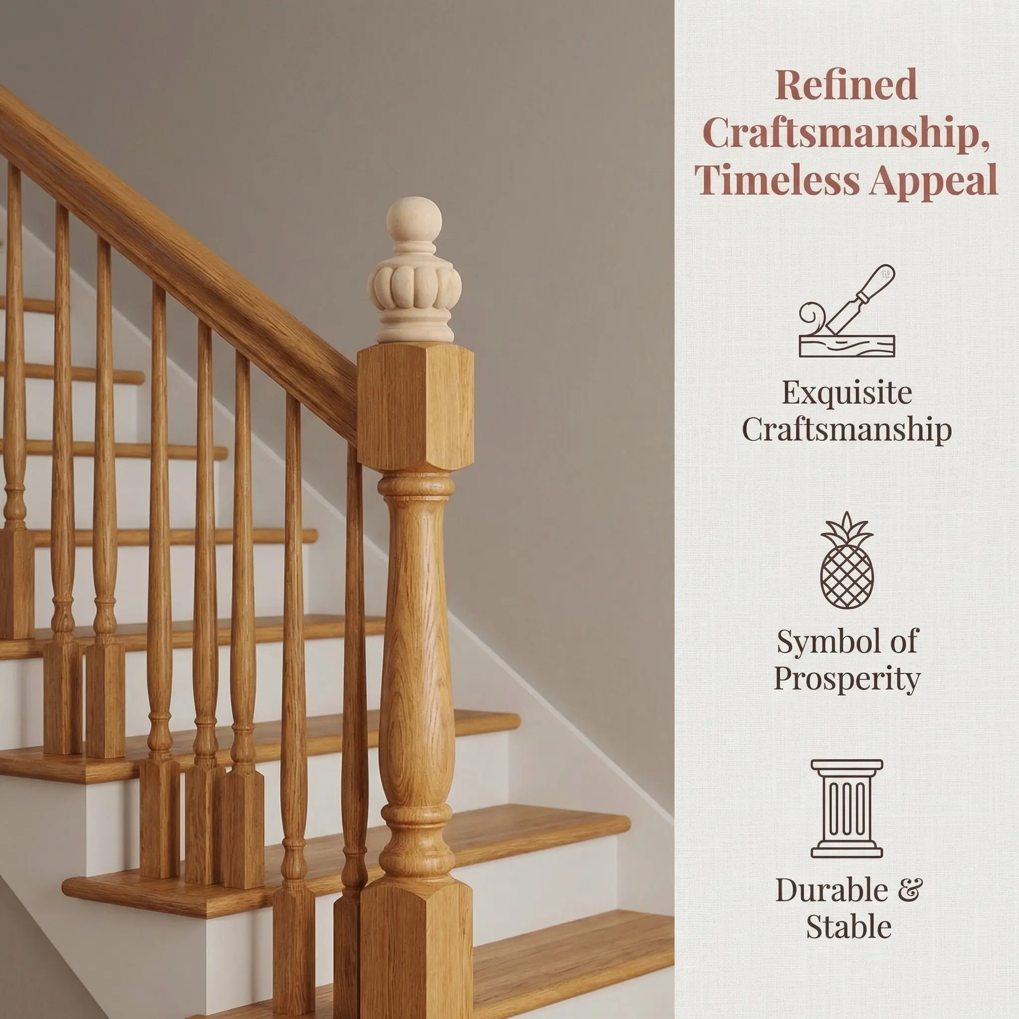 2Pcs Stair Post Caps European Style Wooden Finials for Bed Frames Stair Balusters Indoor Decorative Pineapple Post Topper