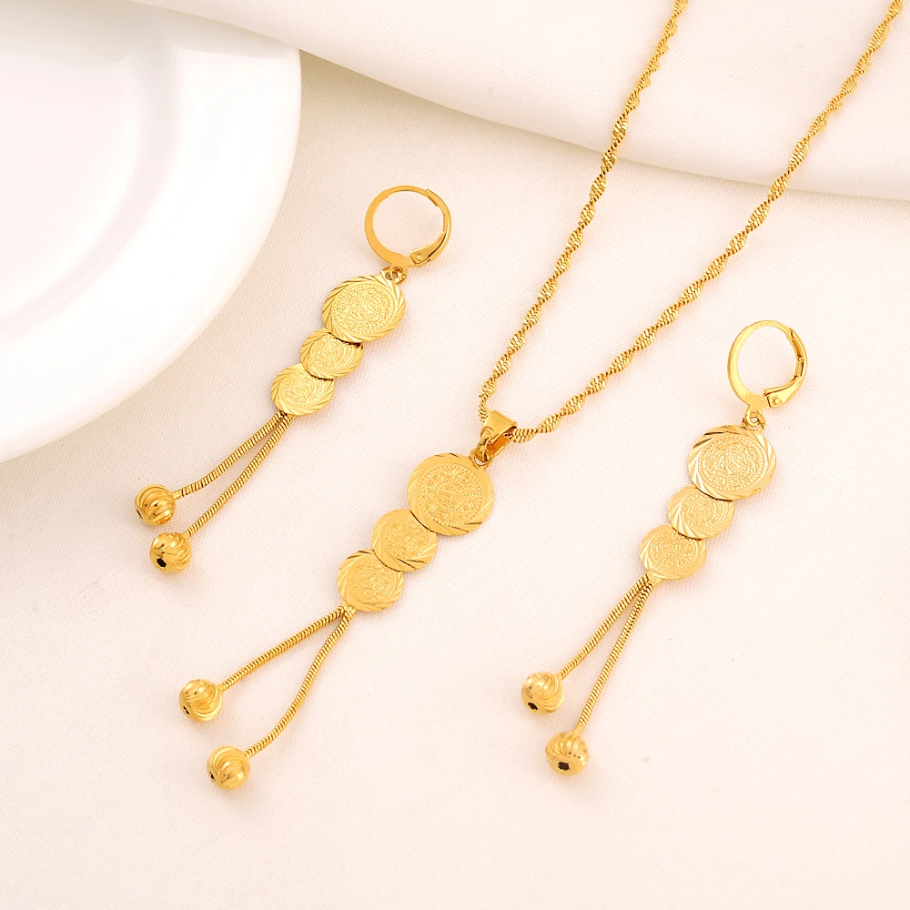 Dubai Gold Color Necklace Earring Women Party Gift Jewelry Sets Charms Girls Kid Jewelry