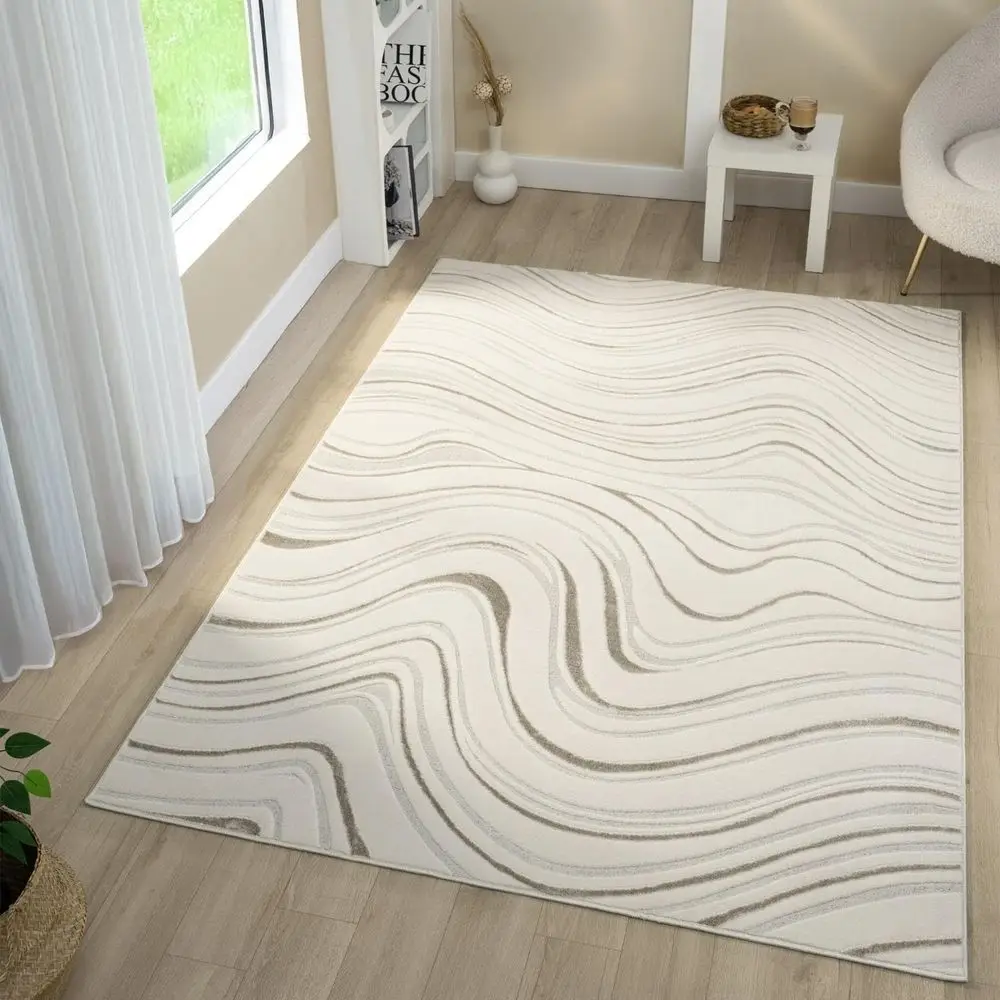 

Swirl Pattern Cream 6x9 Area Rug with High-Low Texture