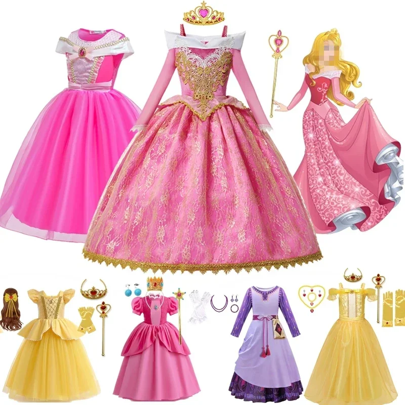 Wish Asha Sleeping Beauty Girl Costume Aurora Belle Princess Dress Children Fancy Kids Cosplay Luxury Costume Halloween  Clothes