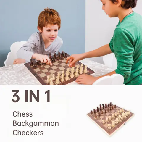 1pc 체스 오톨로/서양 체스 3 in 1 나무 접이식 데스크탑 게임 다기능 레저 퍼즐 체스 게임
