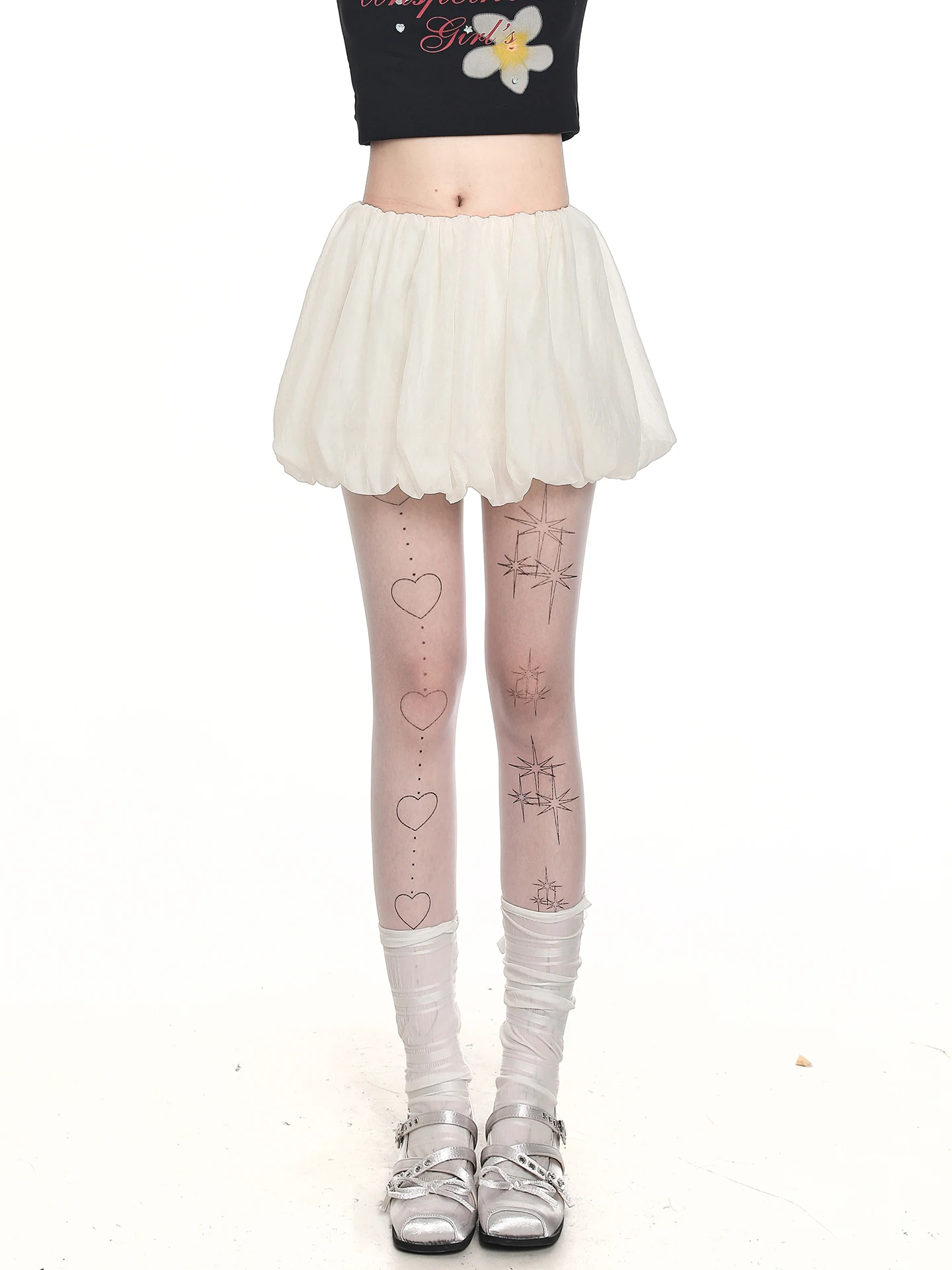 Sweet Cool Spicy Girl Mesh A-Line  Skirt Women's Summer Design High Waist Slimming Pleated Fluffy Flower Skirt