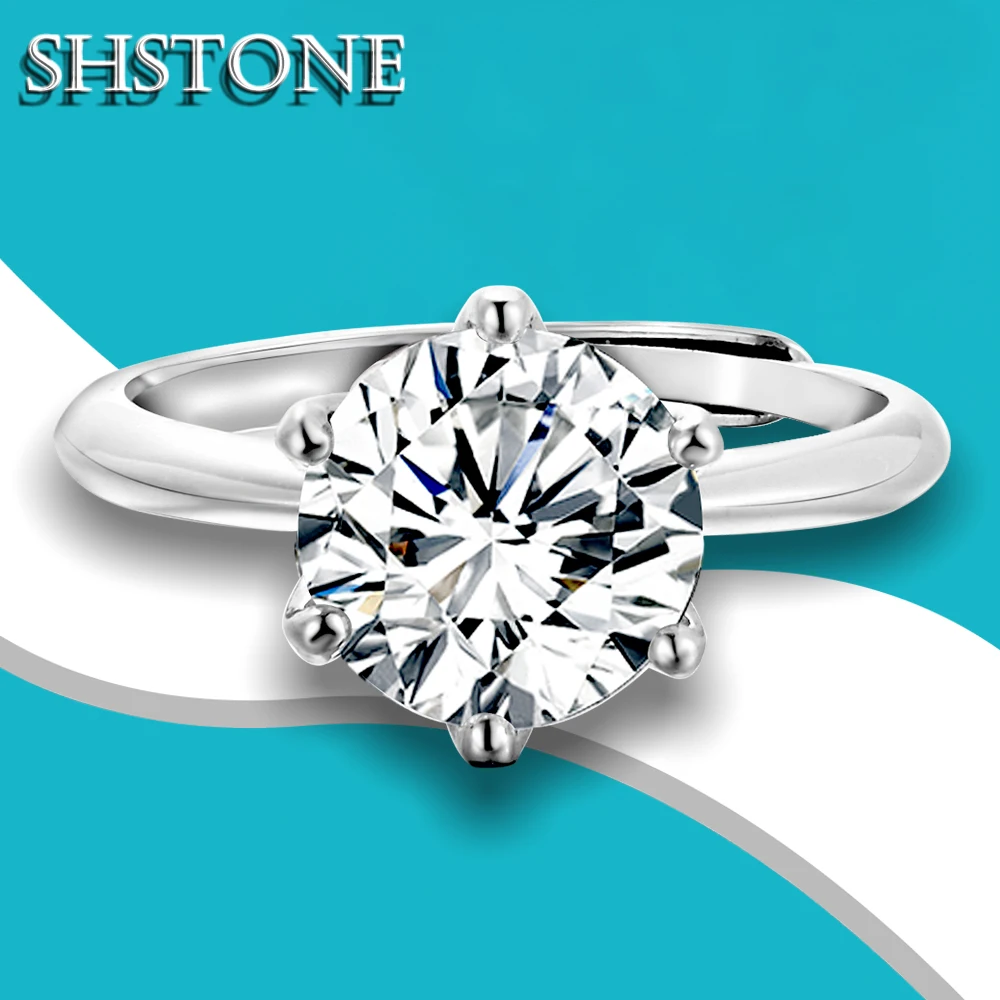 SHSTONE 0.5/1/1.5/2/3ct D Color Moissanite Rings for Women Fine Jewelry with GRA 100% 925 Sterling Sliver Excellent Diamond Ring