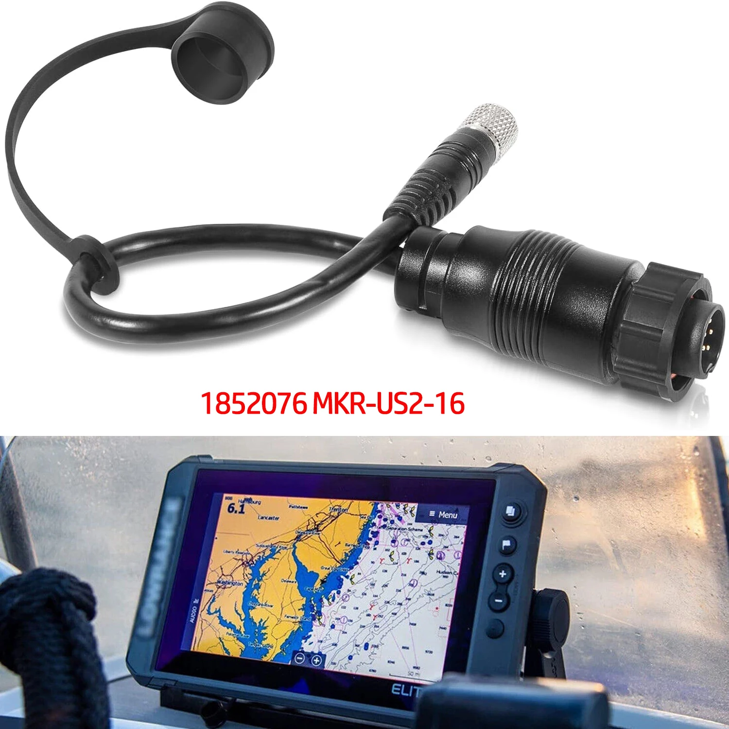 

1852076 MKR-US2-16 Universal Sonar 2 Ship Adapter Cable for Lowrance Elite Ti2 & HDS to Trolling Motor, 9-pin, Black