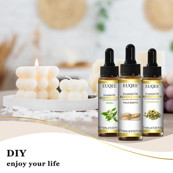 EUQEE 10 مللي زيت بالو سانتو الطبيعي العطري مع قطارة زجاجية أوريجانو الهيل مارجورام شمر الليمون زيوت الأوكالبتوس العطرية