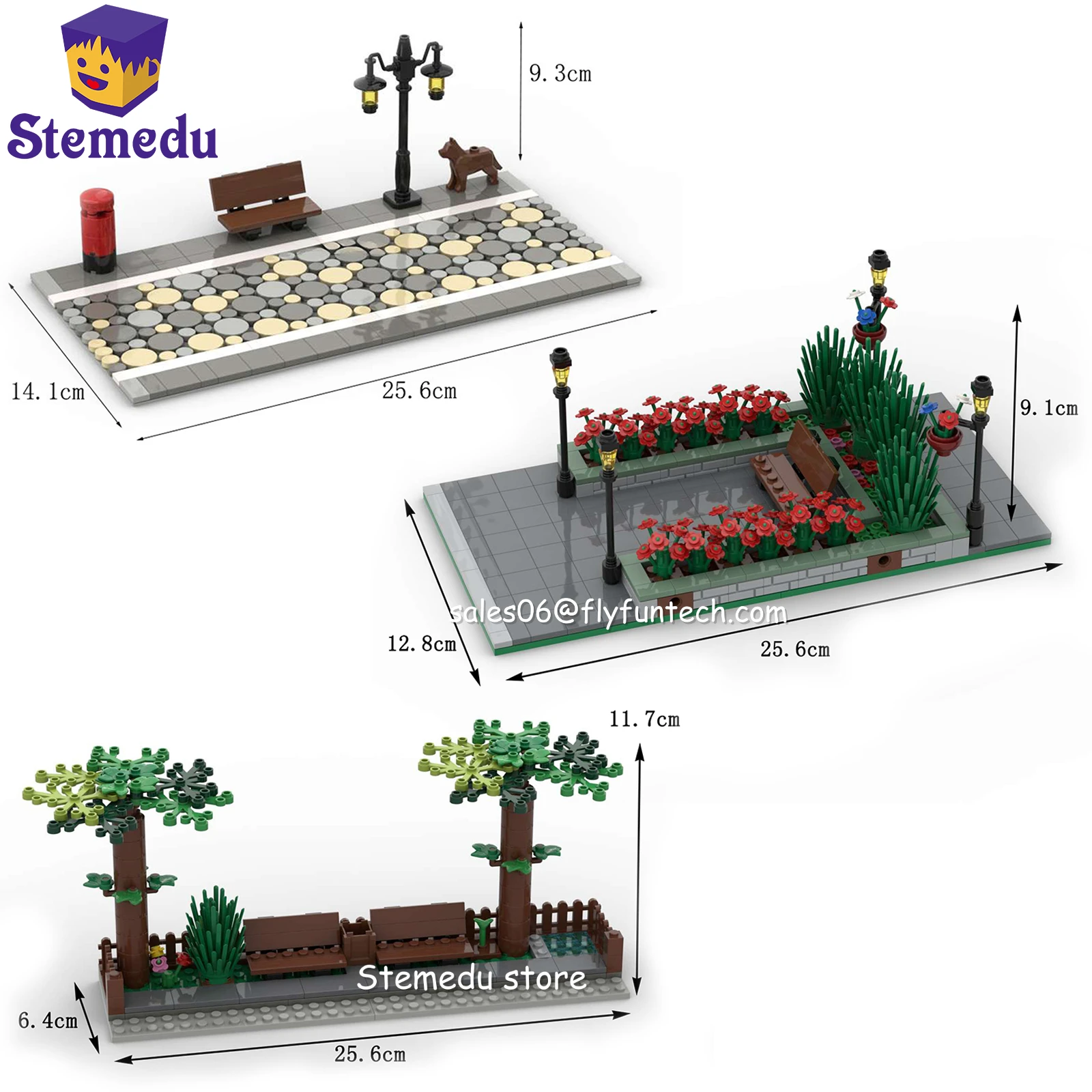 

MOC Urban Road Scenery Street View Park One Scene Tree Bench Model Building Bricks DIY City Construction Toys for Children