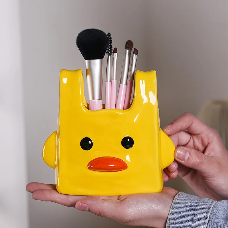 Cute Duck Bags Pencil Holder Large Capacity Makeup Brush Organizer Student Dormitory Desktop Cosmetic Shelf