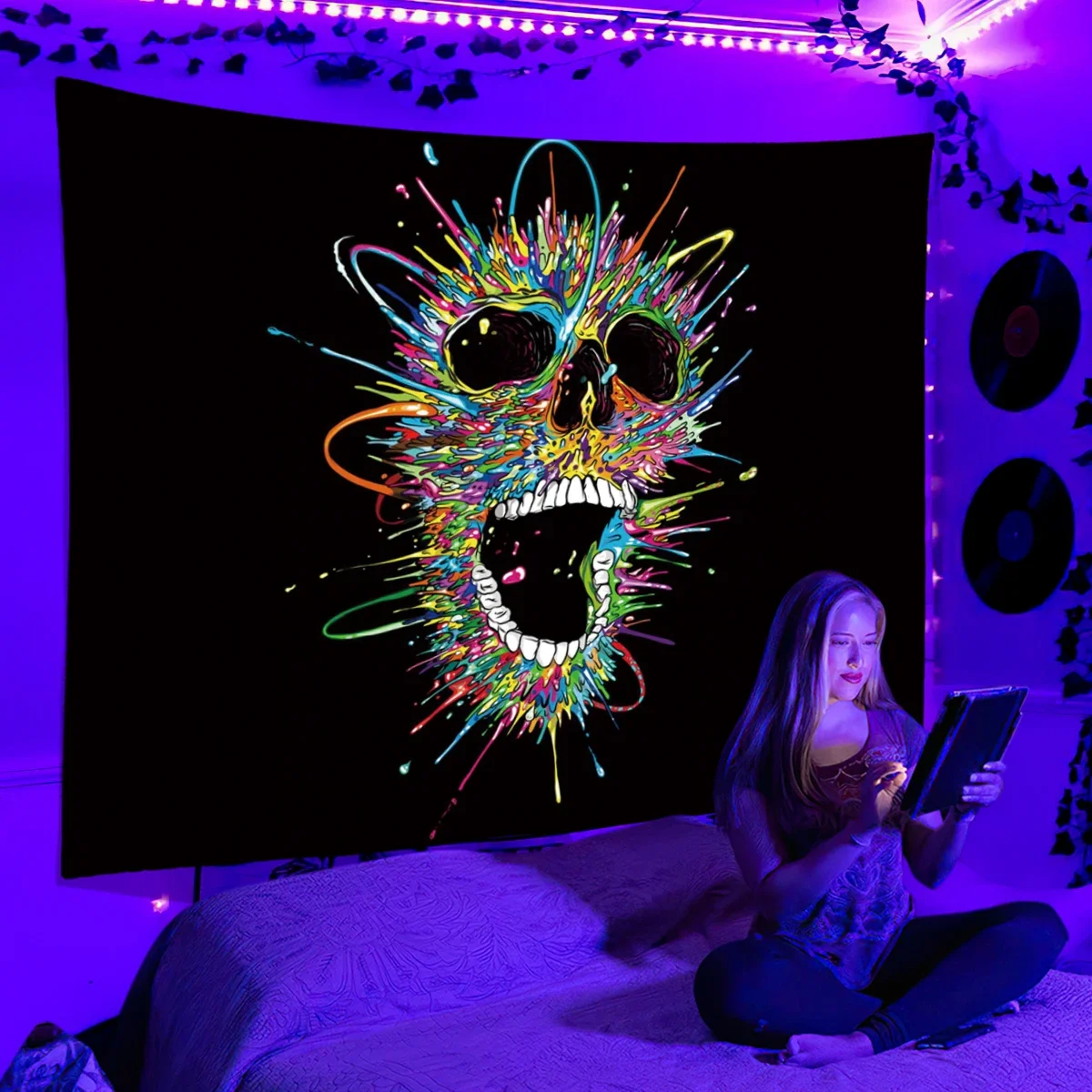 Black Light UV Reactive Psychedelic Space Tapestry Wall Hanging Hippie  For Bedroom Dorm Independent Room Decoration