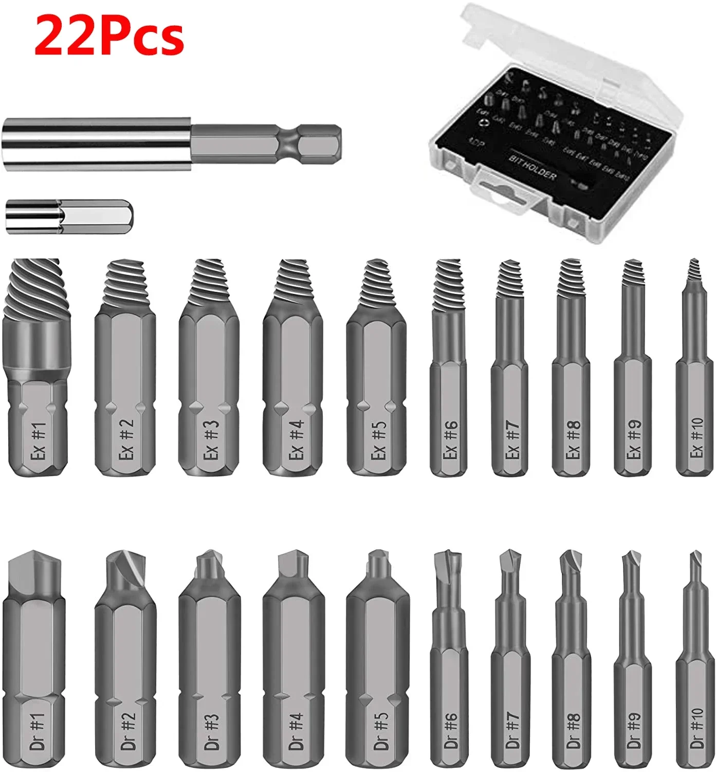 22Pcs Bit Set Damaged Screw Extractor Drill Extractor Kit Stripped Screw for Broken Bolt Extractor All-Purpose with Magnetic