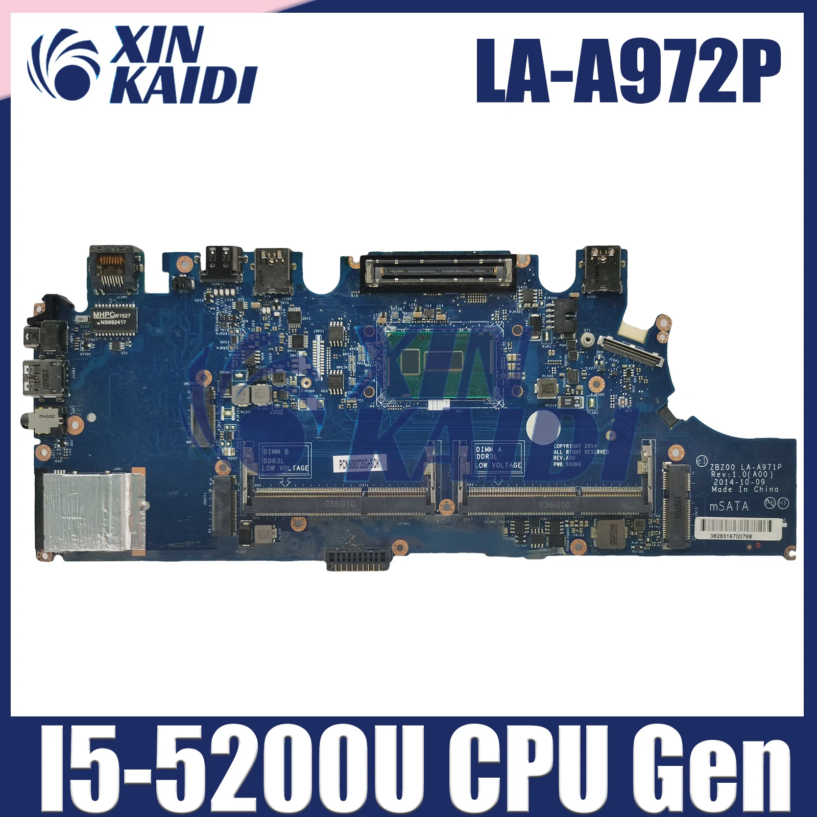 

Notebook Mainboard For DELL Latitude E7250 CN-02YX3C 02YX3C LA-A972P Laptop Motherboard I5-5200U DDR3 Systemboard