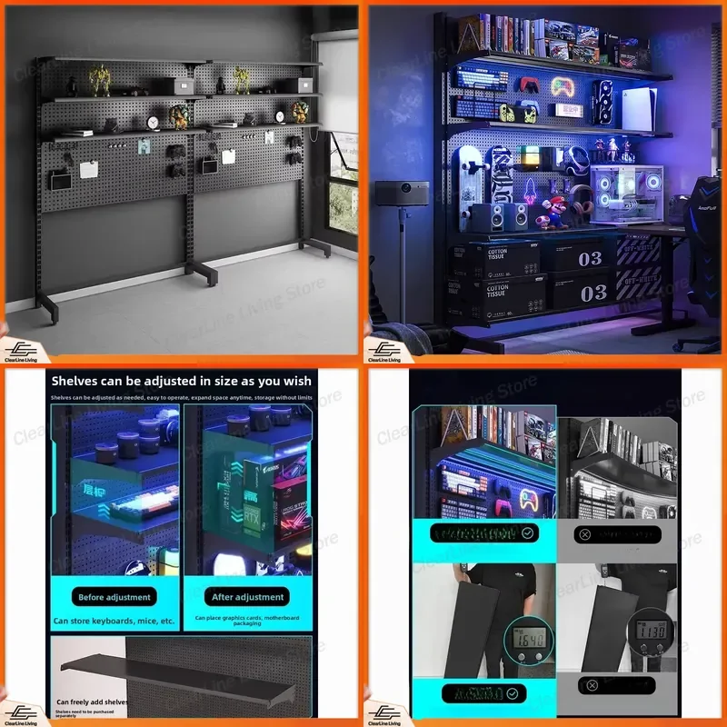 Metal Standing Hole Storage Rack No Drilling Required for Computer Desktop Modification Esports Room Decoration
