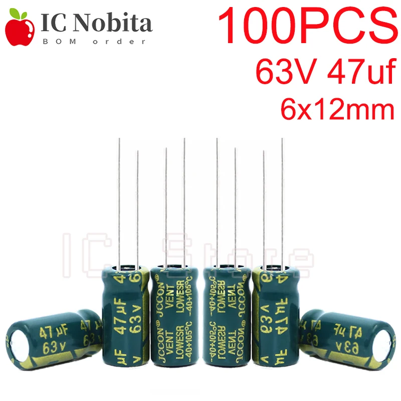 100PCS 63V 47uf Aluminum Capacitor 6x12mm High Frequency Low ESR Capacitor for Power Adapter 6*12