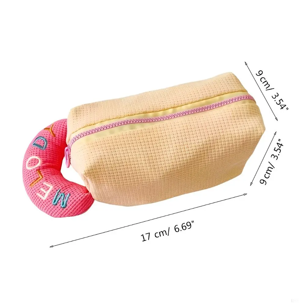 1pc Kawaii Pastel Waffle Pouch, Decorative Melody Embroidery Handle, Multi‑Purpose Zipper Storage Bag for Daily Travel YMY