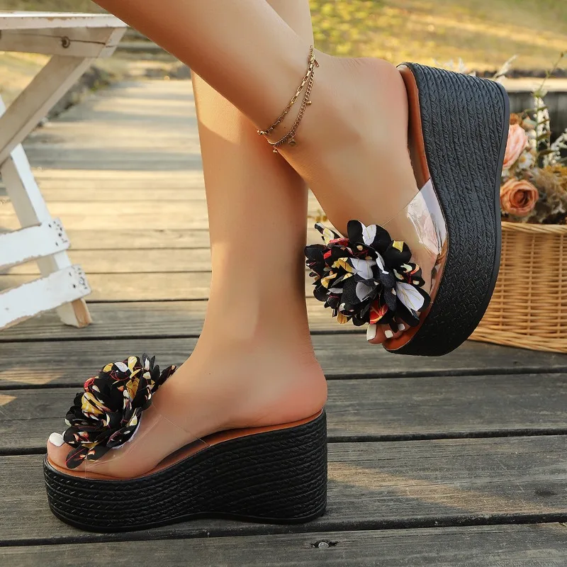 2025 جديد الصيف الشاطئ منصة النساء إسفين النعال يزين فراشة عقدة الصنادل النسائية قبقاب الشرائح النساء #4