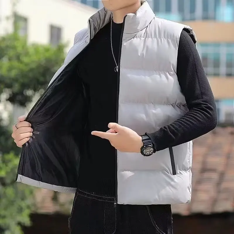 

Men's Cotton down Jaet oulder Warmth Thiened Autumn Winter Outdoor Wear Faionable Zipper Closure Color Vest