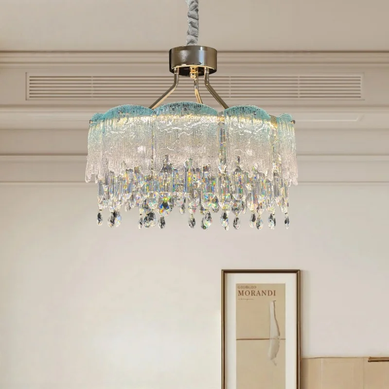 French High-end Light Green Crystal Chandelier For Restaurant Living Room Children's Room Pendent Lamp Indoor Lighting Fixtures