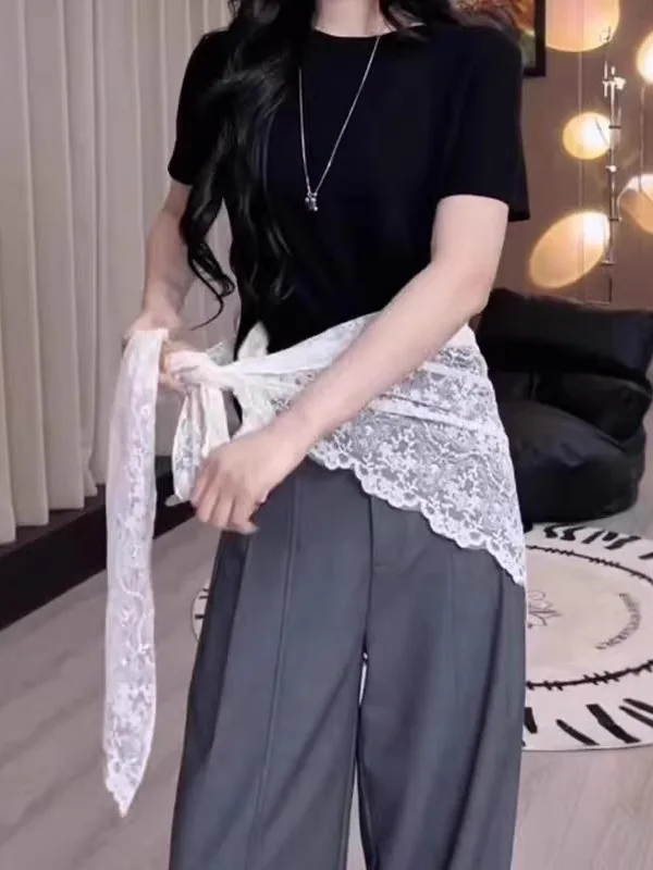 

Новая женская летняя юбка А-силуэта больших размеров с кружевом, для фигуры типа «груша», с высокой талией, короткая, из тонкого материала, для повседневной носки, цветная.