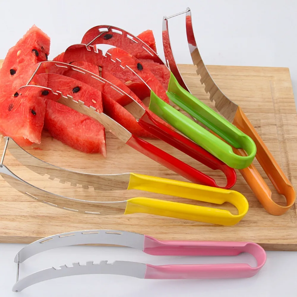 Stainless Steel Watermelon Slicer Non-slip Cutter Melon Cutter Plastic Wrap Handle Not Hurt Hands Fruit Cutting Tool Kitchen