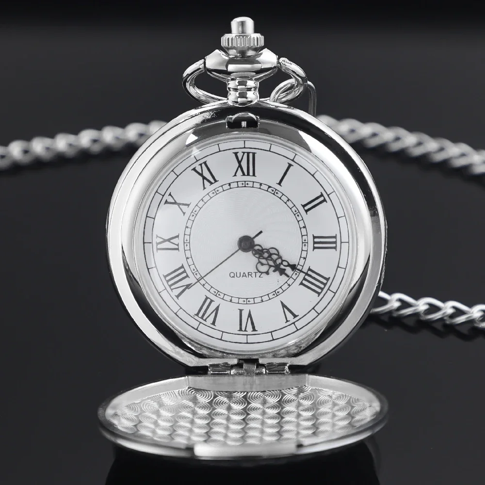 الفاخرة الفضة درع تصميم كوارتز ساعة الجيب الرجال النساء قلادة قلادة كوارتز ساعة هدايا عيد الميلاد الإكسسوارات #4