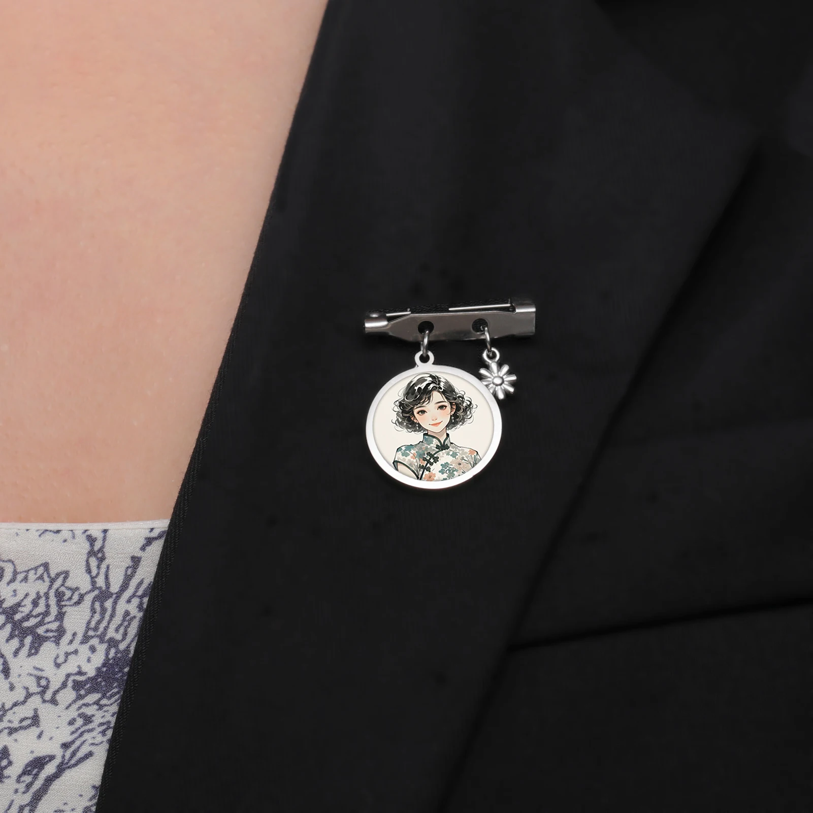 

Lemegeton Брошь с фотографией по индивидуальному заказу с цветком ромашки, кулон с красочным принтом, персонализированная булавка, ювелирные изделия из нержавеющей стали, подарки на заказ