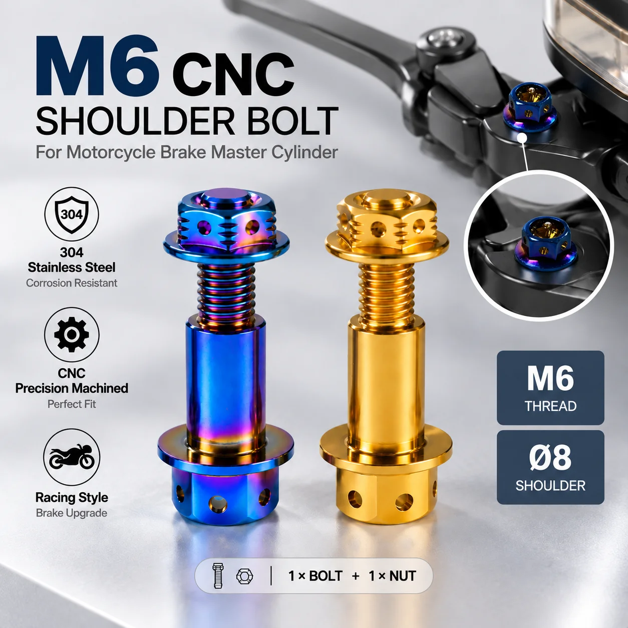M6 Motorcycle Flange Hex Bolt Nut Set 304 Stainless Steel Titanium Color Screw Brake Master Cylinder Racing Modify Fastener