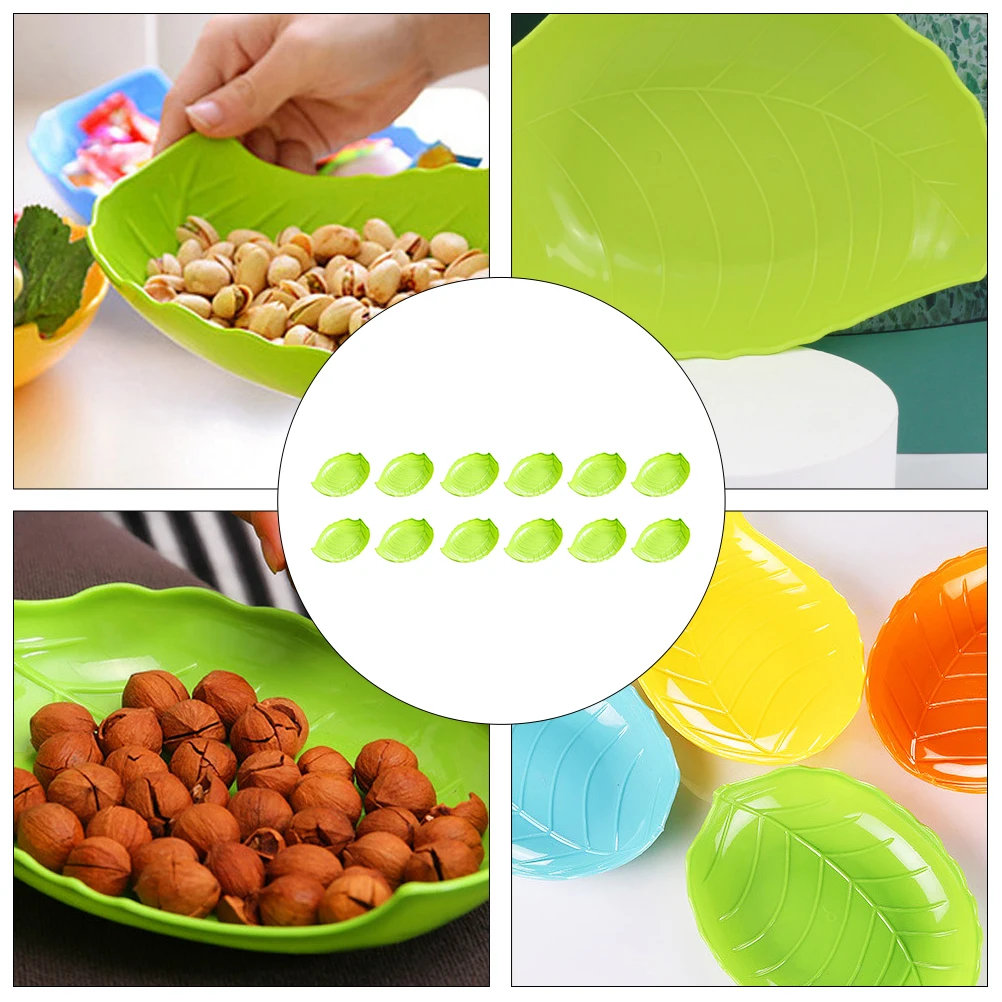 

12Pcs Leaf-Shaped Fruit Plate Multi-Functional Tea Table Tray for Appetizer Dessert Dried Fruit Party Use Green