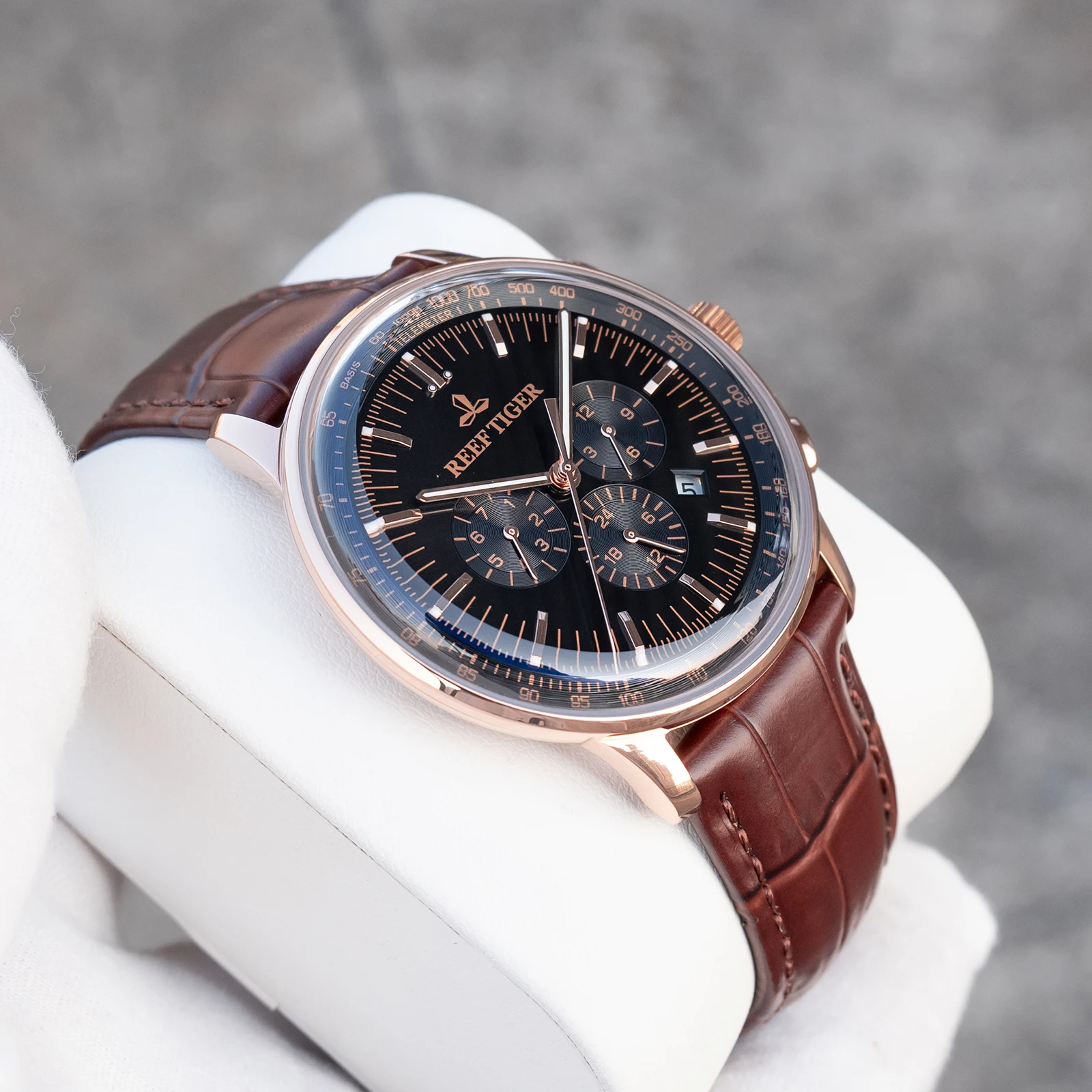Reef Tiger RT Classic Men's Automatic Watch Waterproof Brown Leather Strap Complete Calendar Timepiece Relogio Masculino RGA1698