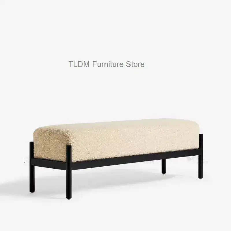 CreativityBohemian Industrial Simple Shaggy Textured Fabric Bench Metal Frame Accent Bench For Entryway Living Room Home Decor F