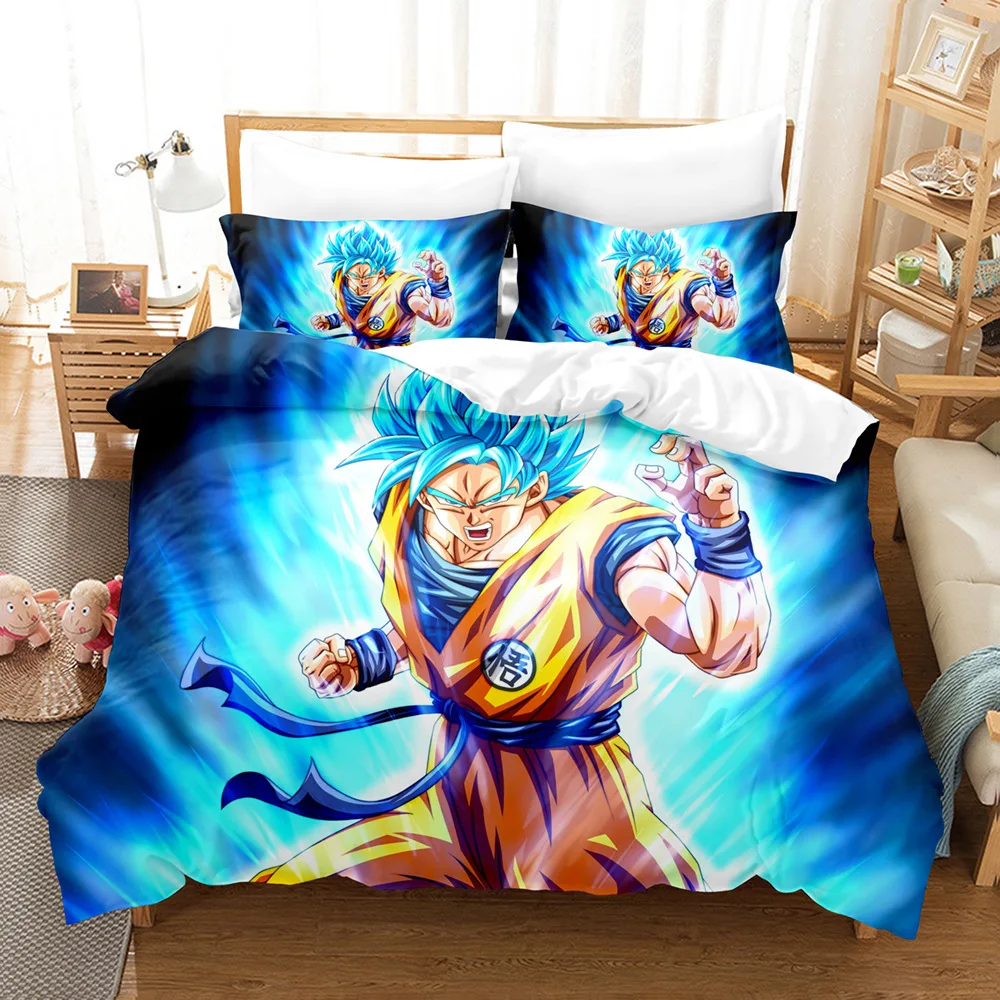 3D Dragon Ball Super Goku Bettwäsche-Set 3-teilig Super Saiyan 4 VS Blue Hair Bettbezug Kissenbezug Anime Bettwäsche-Set Einzelbett Doppelbett