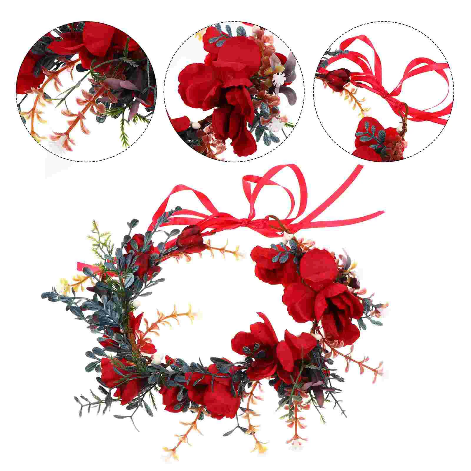 

Christmas Wreath Tiara Hair Ribbon Floral Headband Headbands Headpiece Plastic Flower Vacation Crown Garland