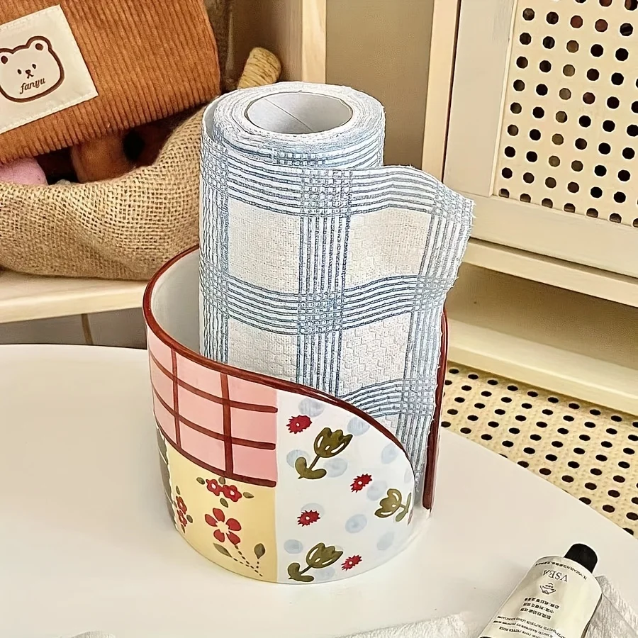 Cute Ceramic Tissue Storage Racks Desktop Kitchen Oil Absorbing Roll Paper Tissue Organizer Home Kitchen Tabletop Storage Tools