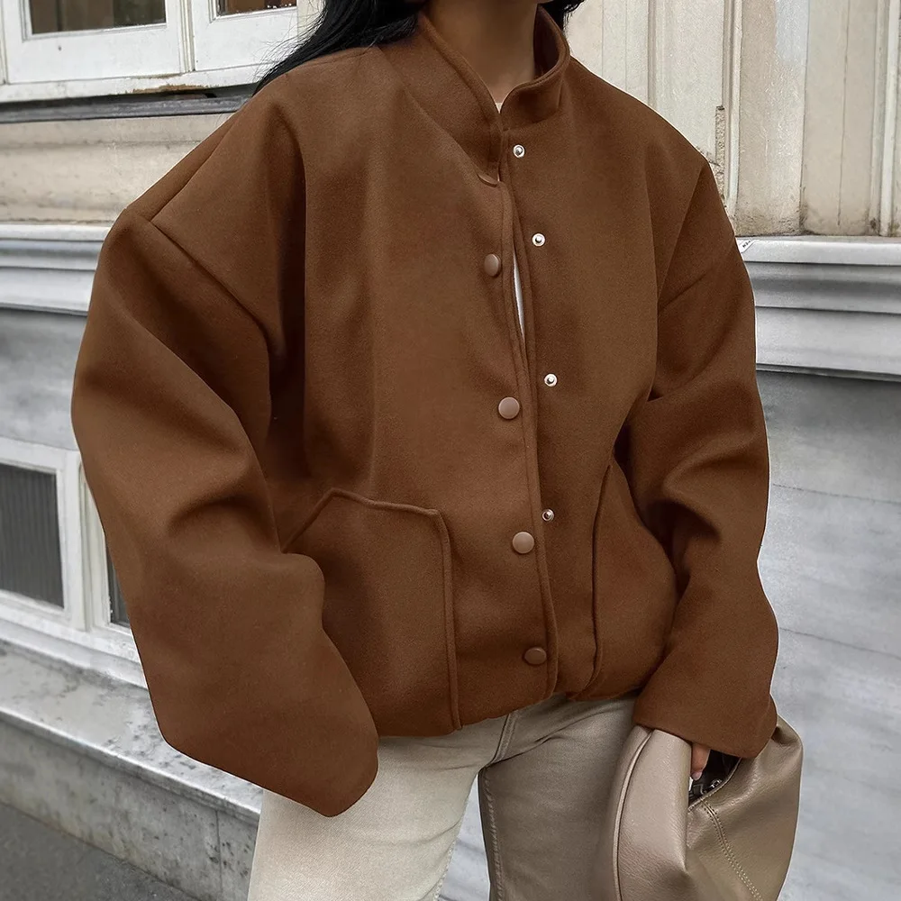 

Теплое коричневое шерстяное пальто Майяра в стиле ретро для женщин, утолщенная свободная верхняя одежда с длинными рукавами, осень-зима, русский стиль