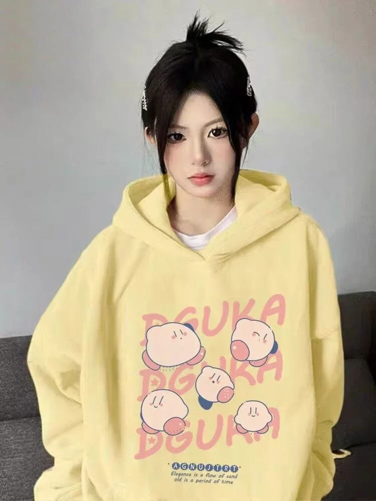 

Milk yellow sweater loose padded female winter Hong Kong taste chic lazy oversize spring and autumn thin section hooded tops