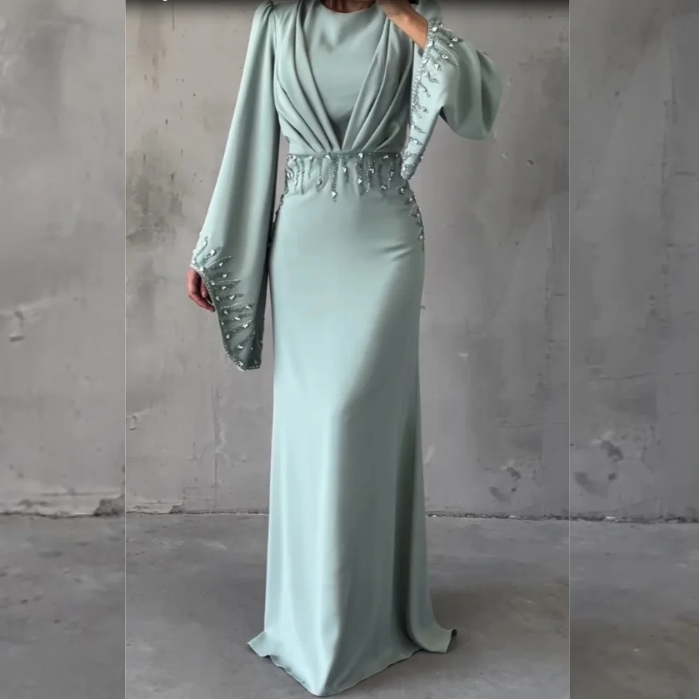 

Индивидуальные джерси высокого качества с блестками, плиссированные трапециевидные длинные платья с круглым вырезом, модные сексуальные платья на заказ