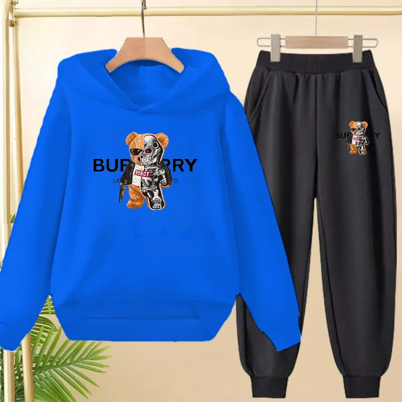 

3-12 Age Outerwear Autumn Winter Hoodie Set Top Pants 2pcs Set Children Clothing Street Dance Cartoon Bear Print Boys Girls Tops