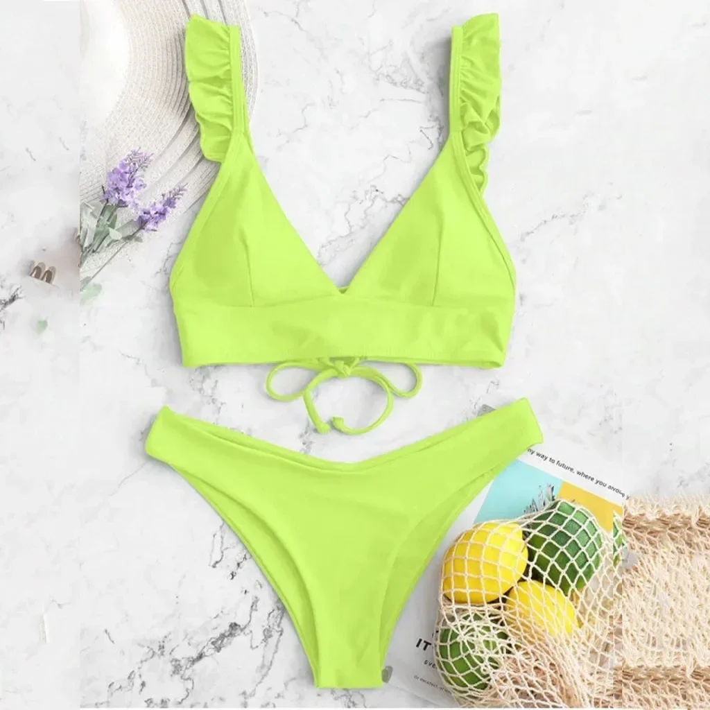 New In Plus Size Swimsuit For Women Tummy Control High Cut V Neck Two Pieces Bikini Swimwear Beachwear Bikinis Sets For Teens