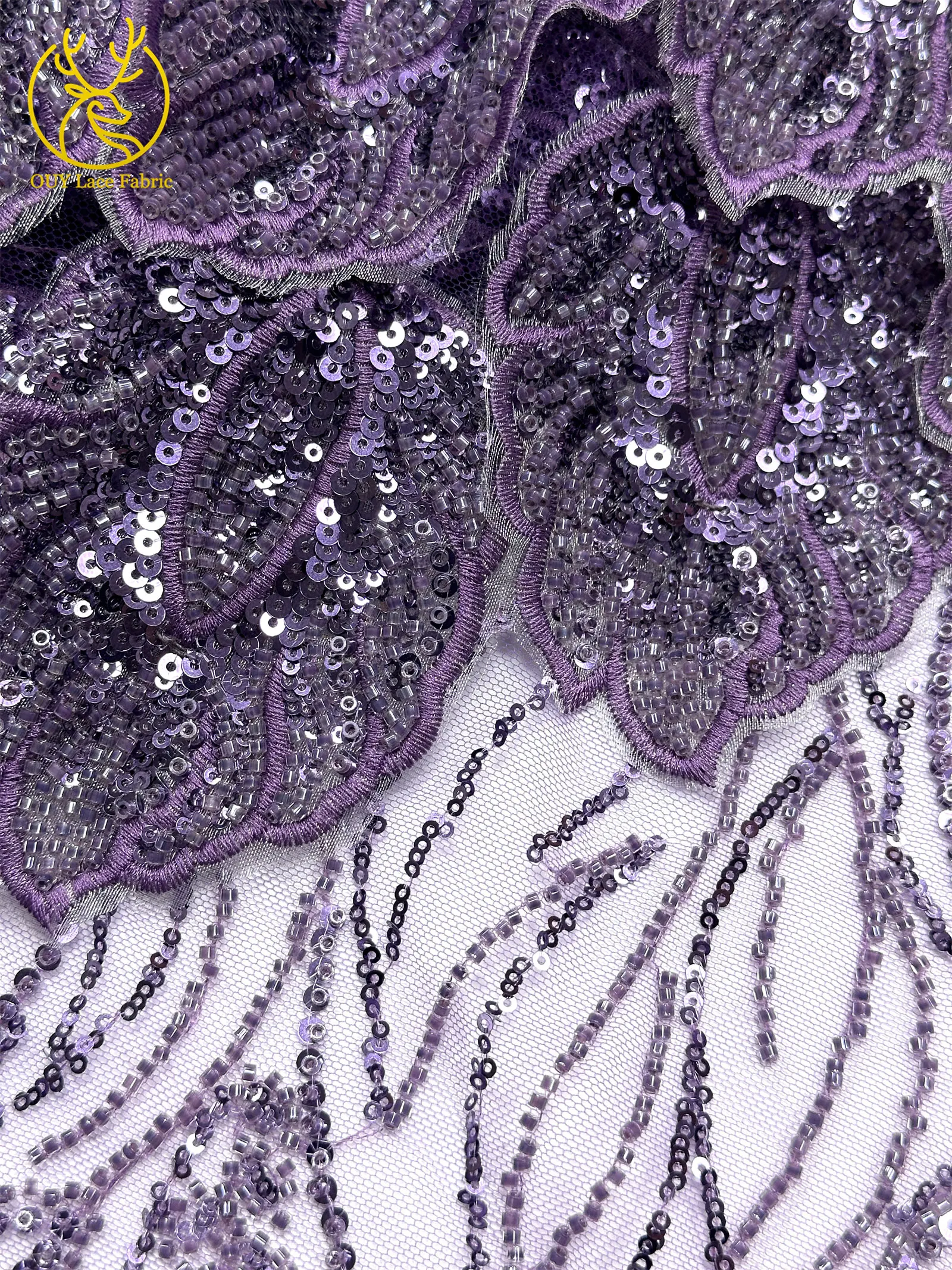 Nigerianischer 3D-Stickerei-Blatt-Spitzenstoff 5 Yards Afrikanische DIY-Stickerei Perlen-Pailletten-Spitze Tüll-Netzspitze Damen-Abendkleid – Detail 22