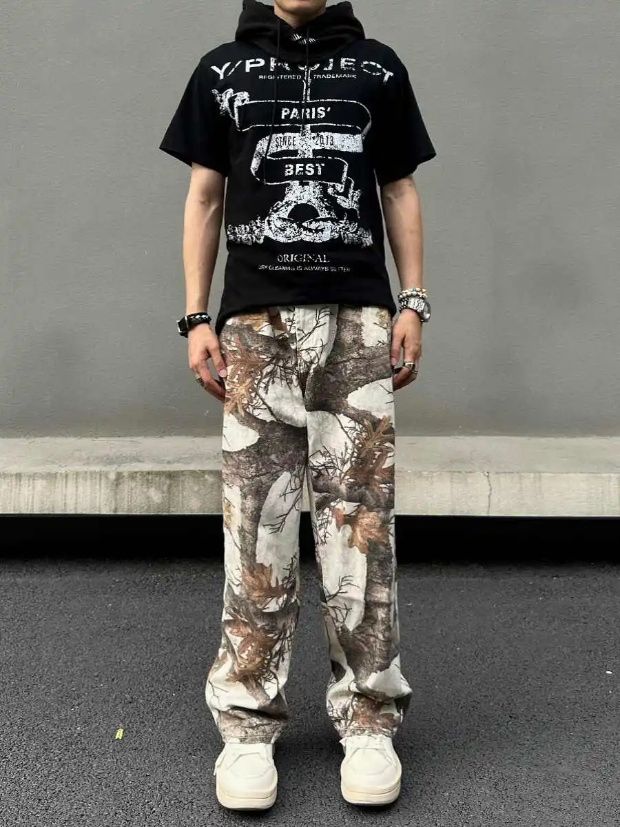 Women Green Camouflage Overalls High Waist American Hip Hop Baggy Straight Pants High Street Autumn Fashion Wide Leg Trouser