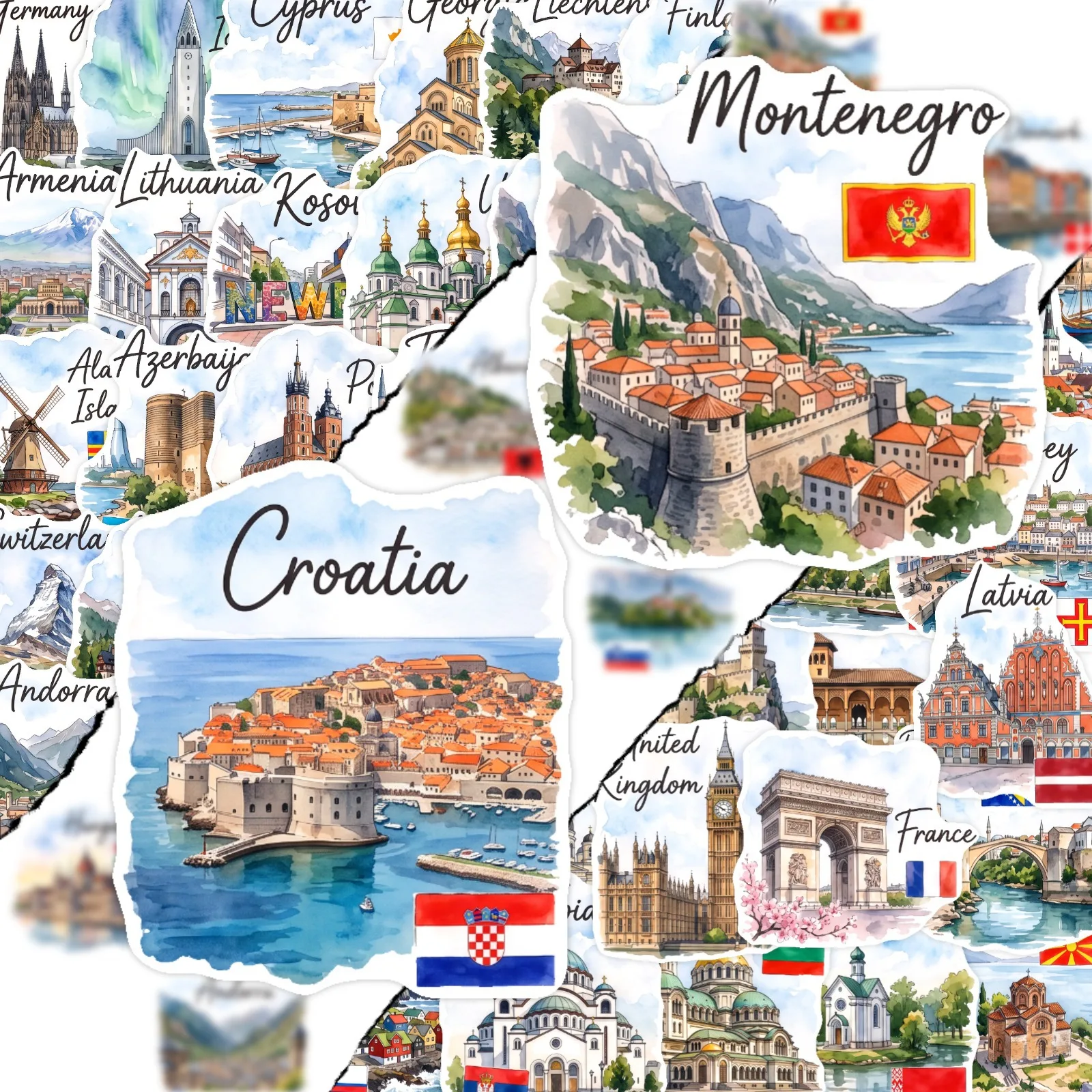 50 PCS Travel Theme Bosnia Landmark Architecture Graffiti Stickers Decorate Luggage Scrapbook Skateboard Removable Decals