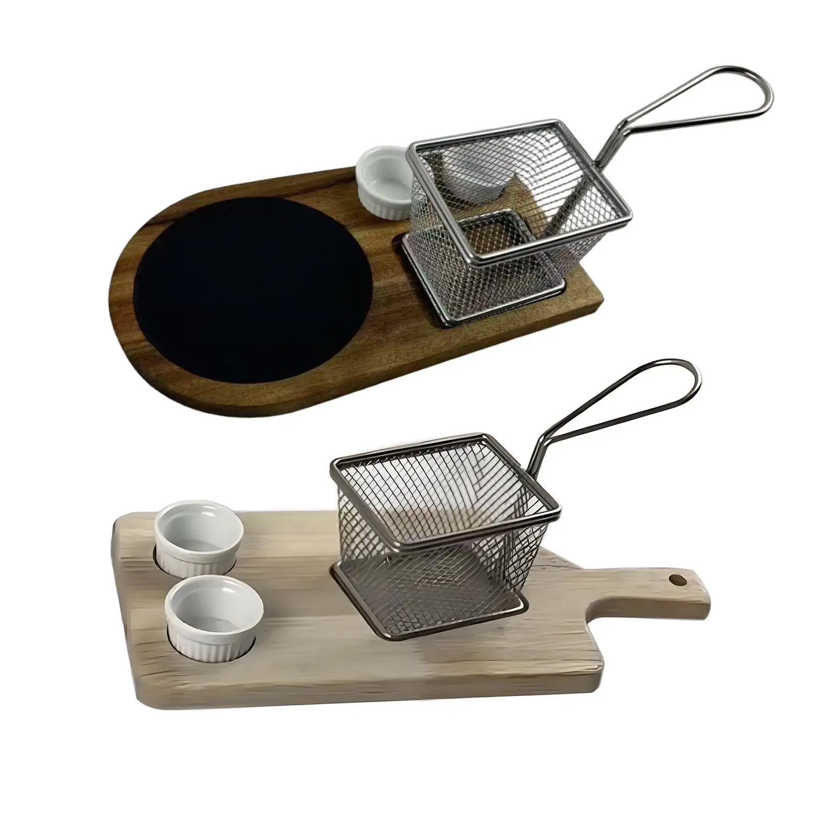 Chip Dip Serving Basket Party Supplies Fry Holder Condiment Cups Wood Serving Board Snack Basket for Table, Restaurant