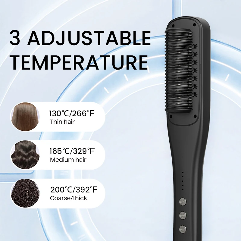 Electric Hair Straightening Comb Ceramic Brush 5 Temperature Settings Steam Heat Safety Battery Powered for Salon Household