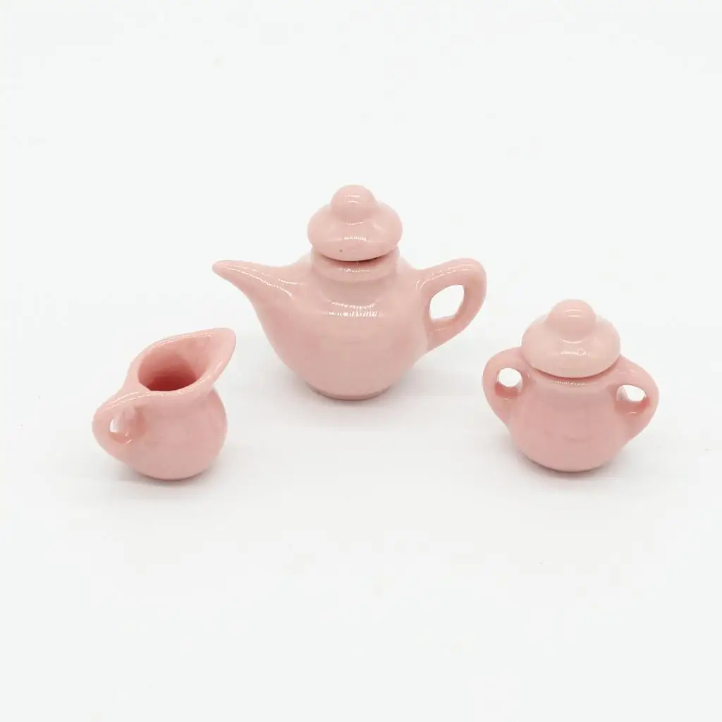 Miniature Dining Ware Tea Set Pot Plate Saucer Porcelain Dollhouse Tableware for Doll House Decoration