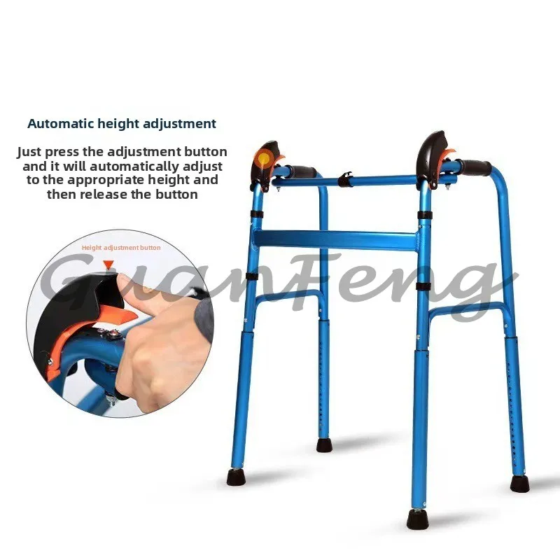 Elderly Folding Walker Adjustable Stair Climbing Rollator Walking Aid with Armrest for Seniors Home Rehabilitation
