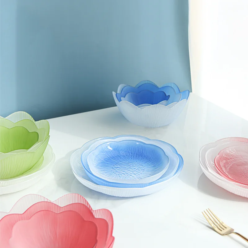 

Flower Petals Glass Dessert Bowl Household Fruit Plate Salad Bowl Ice Cream Bowl Kitchen Supplies