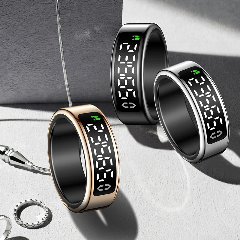 Anello intelligente con schermo di visualizzazione, dock di ricarica touch, ribaltamento della pagina, scattare foto, anello intelligente, frequenza cardiaca, ossigeno nel sangue, sonno