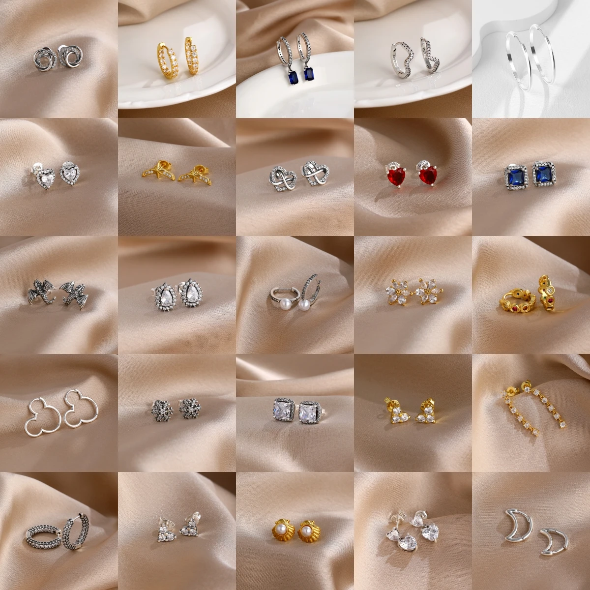 

925 sterling silver Mix Style Stud Earrings Set Heart Star Flower Hoop Earrings Women Fashion Jewelry Daily Party