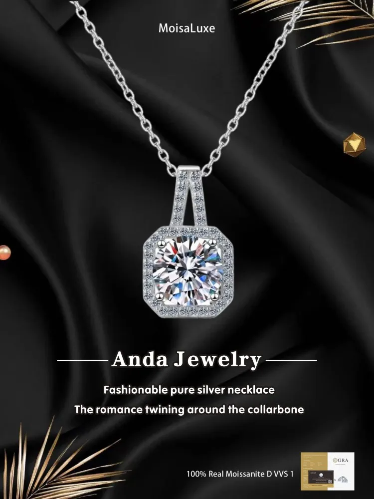 

Moissanite Plata Sterling 925 Silver classics Four Claw Female Moissanite Necklace Women's Fine Jewelry Gift GRA