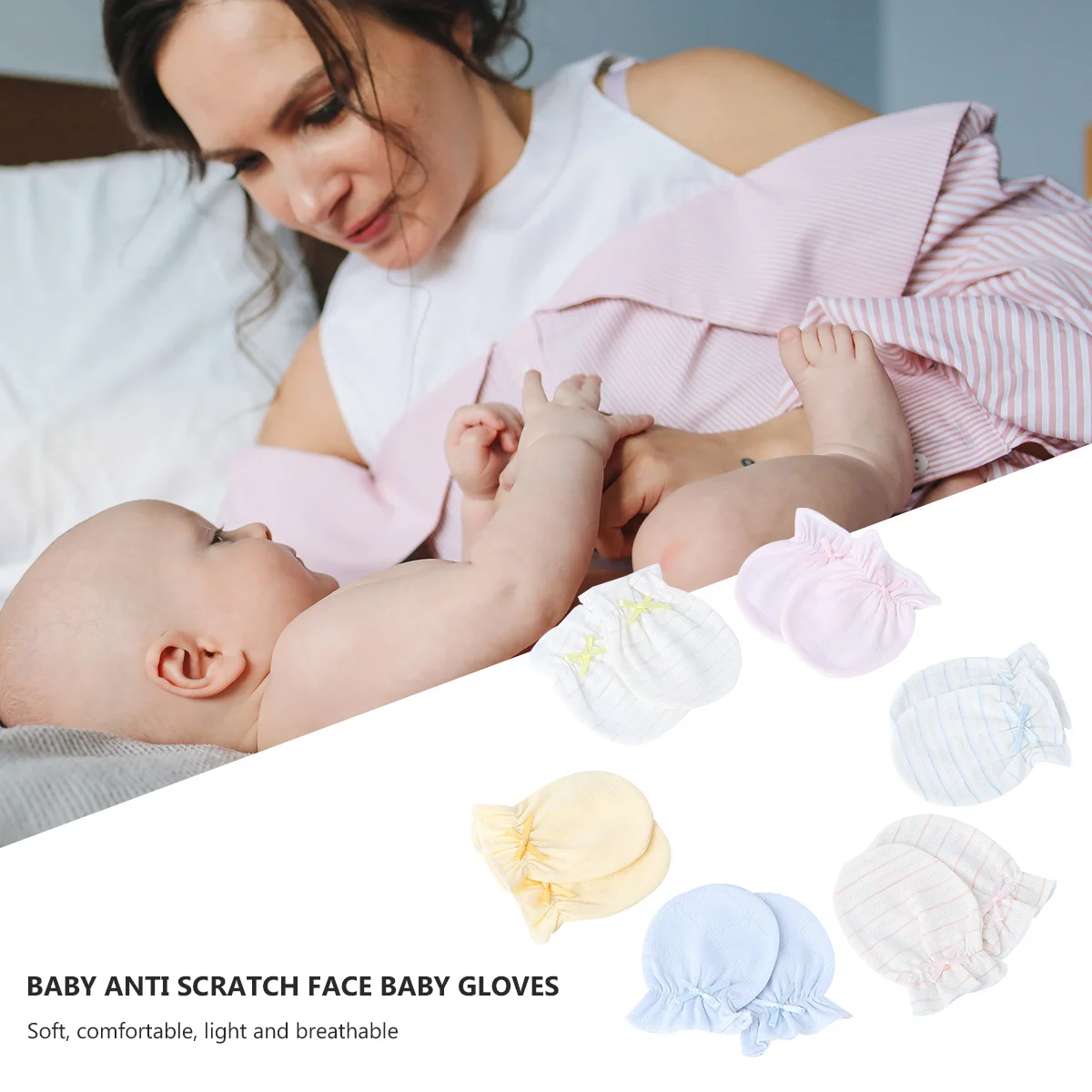 

6Pairs Newborn Anti-Scratch Mittens Pure Cotton Baby Gloves Protective Soft Breathable Infant Newborn Gloves Baby Mittens