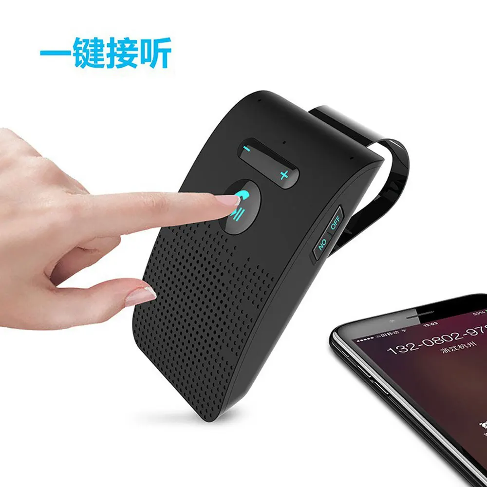 Bluetooth 5.0 Handsfree Car Kit Hifi Speaker 2W Wireless Audio Receiver MP3 Music Player Noise Cancelling Sun Visor Clip