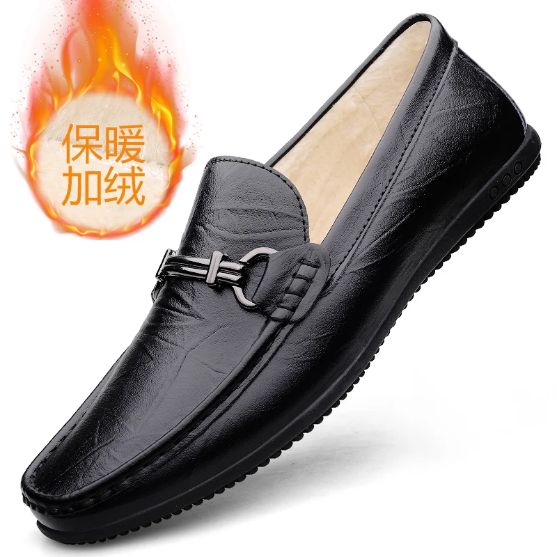 

Plush Penny Loafers Men Casual Shoes Leather Dress Shoes Slip-on Sneaker Flats Winter Fur Moccasins Fleece-lined Driving Shoes